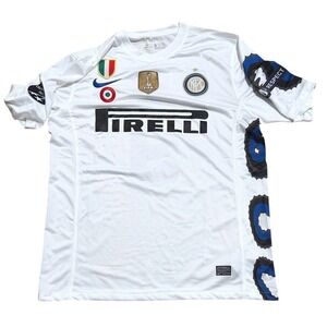 Nike Mens XXL White Inter Milan Away Soccer Football Jersey Blue Black Eto'o